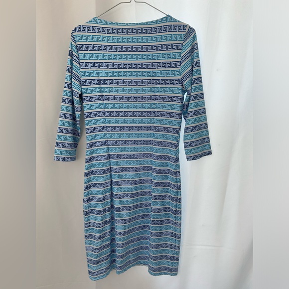 J McLaughlin Greek Key Scroll Blue White Catalina Cloth DRESS - Picture 3 of 4